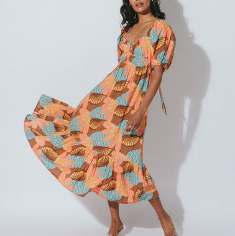 Cleobella Anthropologie Jesse Midi Dress Gold Multi Large